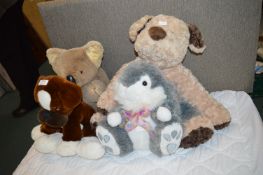 4x Soft Toys: Dogs, Rabbit, and Koala