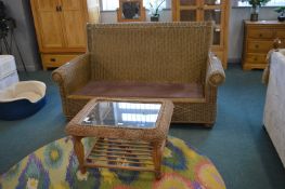 Rattan Conservatory Settee (no cushions) with Matching Coffee Table