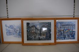 3x Parisian Prints in Pine Frames