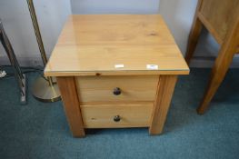 Small Pine Bedside Table with Two Drawers and Glass Top