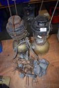 2x Antique Tilley Lamps, and a Quantity of Lead Weights