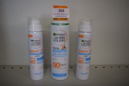 2x Garnier Ambre Solaire Super UV Over Makeup Mist SPF 50+ 75ml, and Kids Sensitive Advanced SPF 50+
