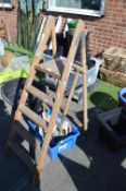 Folding Wooden Steps, and a Tub of Garden Tools etc.