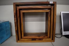 Set of Three Sheesham Wood Cube Floating Shelf Display Units