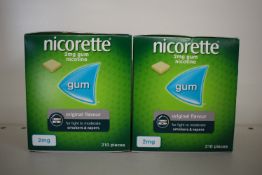 2x Nicorette 2mg Nicotine Gum Original Flavour 210pcs