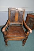 Victorian Oak Leather Seated Armchair