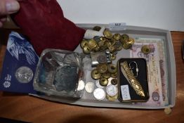 Various Rune Stones, Buttons, Coins, Banknotes Penknife, etc.