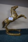 Brass Rearing Horse Ornament on Horseshoe Base