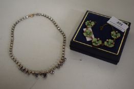Cubic Zirconia Necklace and a Floral Bracelet (missing clasp)