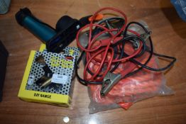 Fine Flame Tech Torch, Tyre Inflator, Foot Pump, Jump Leades, and a Tow Rope