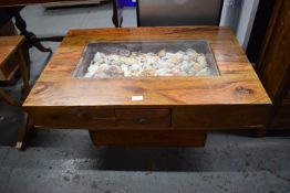 Wooden Coffee Table with Central Glass Panel Enclosing Seashells 88x60.5cm x 47cm high