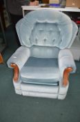 Blue Upholstered Reclining Armchair