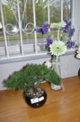 Artificial Bonsai, and an Artificial Flower Arrangement in Vase