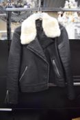 Dorothy Perkins Pleather Jacket with Faux Fur Collar Size: 20
