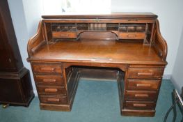 American Victorian Oak Large Roll Top Desk by Derby of Boston USA