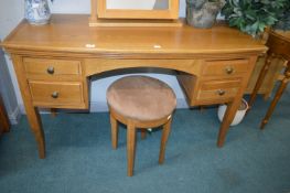 Light Oak Dressing Table with Four Drawers and Stool