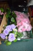 *Box of Assorted Artificial Carnations, Roses, and Other Flowers