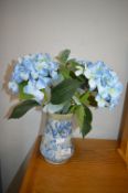 Artificial Blue Hydrangeas in Blue Patterned Vase