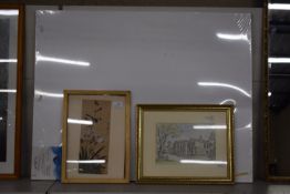 Framed Painting on Silk, Framed Watercolour, and a Large Artists Canvas