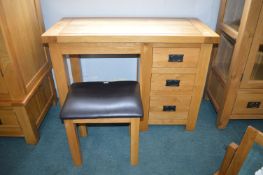 Oak Furniture Land Dressing Table with Three Drawers and Stool