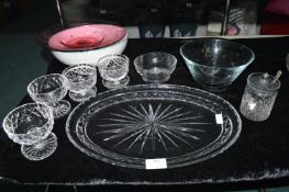 Cut Glass Lead Crystal Large Oval Serving Dish, Dessert Dishes, and a Jam Pot
