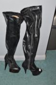 Black Stiletto Heeled Thigh Boots Size: 10