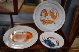 2x Shellfish Plates by Richard Bramble for Jersey Pottery, plus One Other