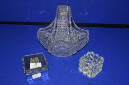 Cut Glass Lead Crystal Basket and 2x Boxes