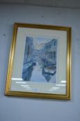 Framed Venice Print by M. Wood Signed by Artist