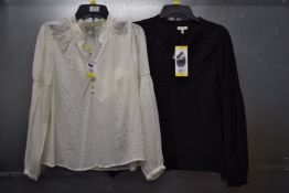 *2x Ella Moss Long Sleeve Textured Blouses with Button Detail Size: S (1x white, 1x black)