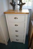 Oak Topped Cream Painted Five Tier Upright Chest of Drawers