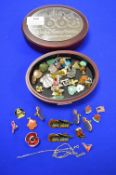 Disney World Keepsake Box ContainignLapel Badges and Gemstone Pendants