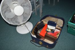 Vanity Case and Contents, plus a Fan