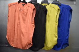 *4x Hillary Radley Silk Fee Cap Sleeve Blouses Size: M (1x black, 1x blue, 1x coral, 1x lime)