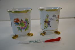 Pair of Hungarian Hand Painted Three Footed Pots