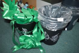 *7x Black Metal Bins with Leaf Design, plus Green Ribbons