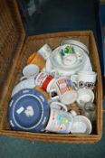 Picnic Hamper Containing Assorted Pottery