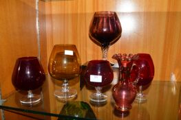 Vintage Coloured Glass Brandy Goblets, etc.