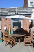 Large Wooden Circular Garden Table with Parasol & Base