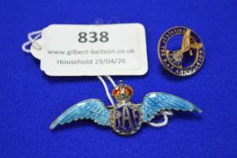 RAF Enamelled Silver Sweetheart Badge, and RAF Association Badge