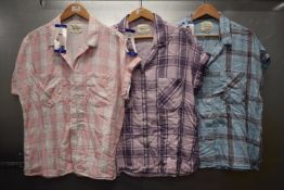 *3x Jachs Girlfriend Short Sleeve Tartan Shirts Size: L (1x pink, 1x lilac, 1x blue)