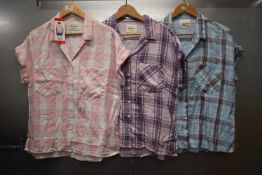 *3x Jachs Girlfriend Short Sleeve Tartan Shirts Size: M (1x pink, 1x lilac, 1x blue)