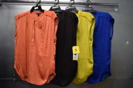 *4x Hillary Radley Silk Fee Cap Sleeve Blouses Size: S (1x black, 1x blue, 1x coral, 1x lime)