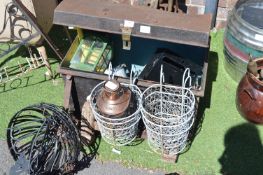 Metal Trunk Containing Garden Baskets, Lanterns, etc.
