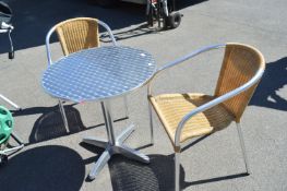 Circular Metal Garden Patio Table with 2x Basketweave Chairs