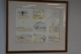 Framed Watercolour London City Airport by Tim Collins