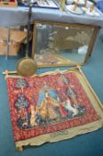 Etched Mirror with Knight & Castle Design plus Tapestry Frame, and a Warming Pan