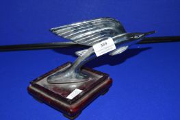 Chrome Sailfish Car Mascot on Wooden Stand