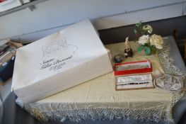 Boxed Wedding Dress by Susan Giles Brown, plus Costume Jewellery, Artificial Flowers, etc.