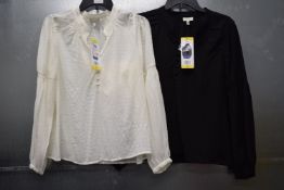*2x Ella Moss Long Sleeve Textured Blouses with Button Detail Size: S (1x white, 1x black)